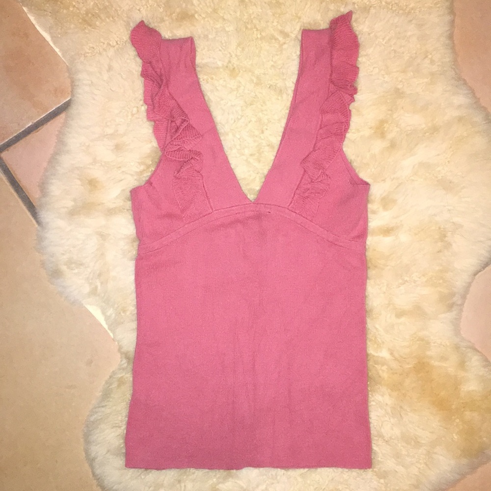 Pink EXPRESS Ruffle Lace Up Top - Picture 2 of 3